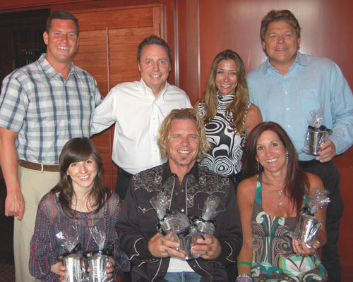 Pictured (L-R): BMIs Mark Mason, Jody Williams, Mary Loving, and David Preston, with (seated) 3 Ring Circuss Casey LeVasseur, Jeffrey Steele, and Stephanie LeVasseur