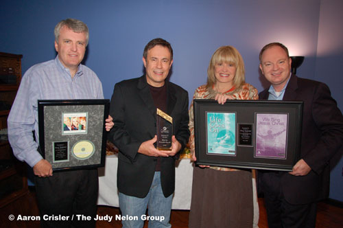 Photo Attached: (left to right) Ed Leonard (President of Daywind Records), Marty Funderburk, Dottie Leonard Miller (Daywind Music Group Founder and Owner), and Rick Shelton (Director of Daywind Music Publishing) 