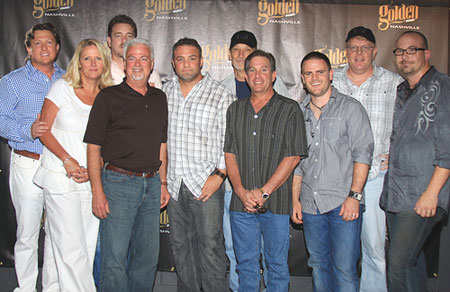 L-R): Brinson Strickland, Pres./CEO Golden Music Nashville; Tinti Moffat, WME; Rob Beckham, WME; Paul Moore, WME; Steve Williams, Williams Riley; Rick Shipp, WME; Steve Hauser, WME; Charlie Hutto, Williams Riley; Lane Wilson, WME; and Derek George, Williams Riley. Photo: Bev Mosser