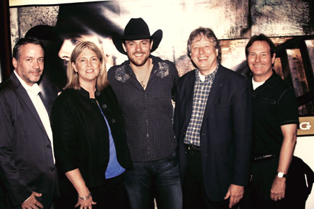 Pictured (l-r):  RCA Nashville Promo VP Keith Gale; CRB Board President and KMPS Seattle PD Becky Brenner; Young; CRB Executive Director Ed Salamon; and Sony Music Nashville Executive VP Butch Waugh. Photo credit:  Kristen England Photography