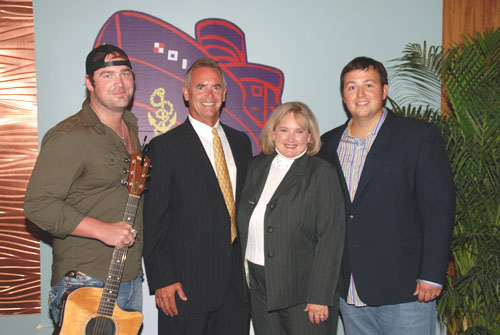 Pictured (L-R): Brice, WPDE/WWMB-TV & SCBA President Elect Billy Huggins, WCRE-AM & SCBA President Jane Pigg, BMIs Mason Hunter