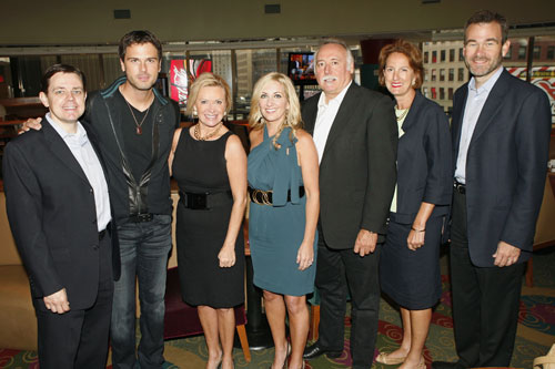  CMA hosts a breakfast at the Marriott Marquis Times Square in New York City to view the CMA Awards nominations announcements live on ABC's "Good Morning America" on Sept. 9. (l-r) Dan Bowen, CMA VP of Marketing and Communications; RCA Nashville recording artist Chuck Wicks; CMA CEO Tammy Genovese; MCA Nashvhille recording artist Lee Ann Womack; CMA Board President Steve Moore, Senior VP, AEG Live!; Julie Talbott, Executive VP of Affiliate Marketing, Premiere Radio Networks and incoming CMA Board President Steve Buchanan, Sr. VP, Gaylord Entertainment. photo: Stuart Ramson