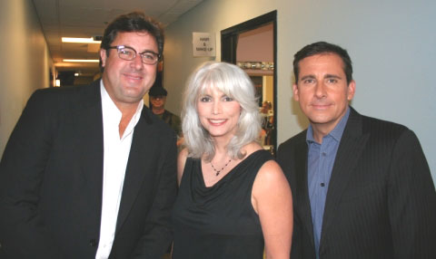  From left: Vince Gill, Emmylou Harris and The Office's Steve Carell backstage at The Jay Leno Show (September 30, 2009). All three appeared on last night's show. Both Gill and Harris are in Los Angeles to perform at a benefit for The Country Music Hall of Fame at Club Nokia.Photo credit: Rique