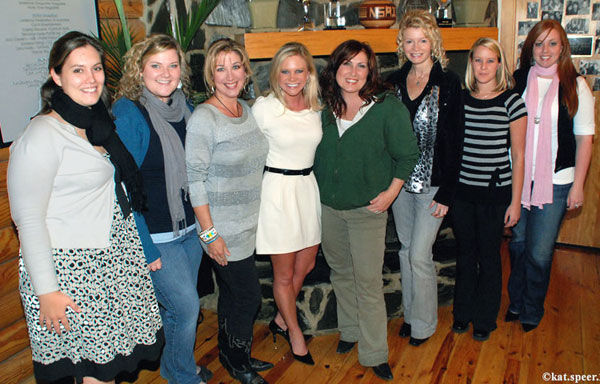 Jo Dee Messina spoke at the recent meeting of the Women's Music Business Association (WMBA). About 125 guests turned out at the NSAI studio to hear Messina and learn about the organization's open enrollment. WMBA will be accepting applications until Jan 19, 2010. Pictured WMBA Officers & Chairs (L-R) Stephanie Mundy-Self, Kasey Cleckler, Holly Ashby, Brandi Simms, Jo Dee Messina, Penny Dionne, Lindsay Puddy, and Kama Upton. Photo by Kat Speer