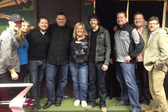 Bigger Picture Group newcomer, Chris Janson, visited Nashvilles WSIX radio station in promotion of his single, Better I Dont. Pictured (L-R):  BPG's Jay Bradley, Kim Trosdahl, Allen Mitchell, Michael Bryan (WSIX PD), Robin Rhodes (After MidNite), Chris Janson, Matt Corbin (BPG), EJ Bernas, Michael Powers