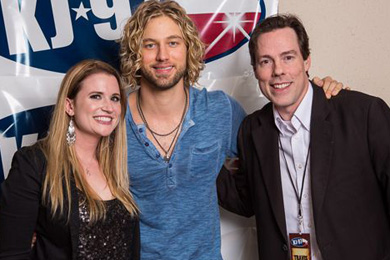 Columbia Nashvilles Casey James recently visited San Antonios KAJA and visited with Bree Wagner-MD (left) and PD Travis Moon (right).