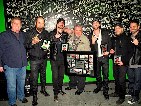 Photo (L-R): Mike Sistad (ASCAP Senior Creative Director), Barry Stock, Adam Gontier, Craig Wiseman, Neil Sanderson, Brad Walst and Seth England (Big Loud Shirt). Photo: ASCAP 