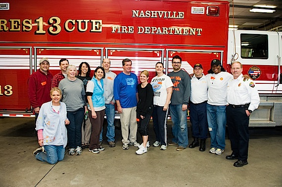 Pictured with Mayor Karl Dean (center), Leadership Music Class of 2010, are (L-R): Tinti Moffat (kneeling), Denise Stiff Sheehan, Leadership Music Executive Director Debbie Linn, Dean, Heather McBee, Cameo Carlson, Justin Levenson, Fire station #23 Captain Caruthers, Tamara Johnson-George and Nashville Assistant Fire Chief Steve Holt. Photo Credit: Andrea Hallgren