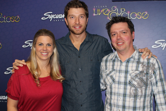 Brett Eldredge recently visited with KSONs Kevin Callahan at the Syquan Casino in San Diego in promotion of his "Dont Ya" single, which lands at No. 70. Pictured (L-R): Emma Callahan (wife of Kevin Callahan), Brett Eldredge, and Kevin Callahan (PD KSON)