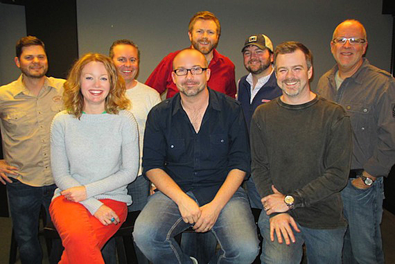 Pictured (L-R): Front Row: Alicia Pruitt, Sr. Dir., A&R; Derek George; Ben Vaugh, Exec. VP. Back Row: Matt Michiels, Productions Manager; Steve Markland, VP, A&R; BJ Hill, Sr. Dir., A&R; Blain Rhodes, Creative Coord.; Phil May, VP/G 