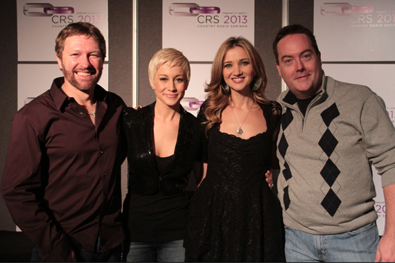 Black River artists Craig Morgan, Kellie Pickler, and Sarah Darling took time to visit with WQDRs Cody Clark during the labels CRS luncheon last week. Morgan takes our No. 15 spot this week with More Trucks Than Cars, and Darling is at No. 29 with Home To Me. Pickler was recently announced as a contestant on ABCs Dancing With The Stars. Pictured (L-R):  Morgan, Pickler, Darling and Cody Clark (WQDR-Raleigh MD). Photo: Bev Moser