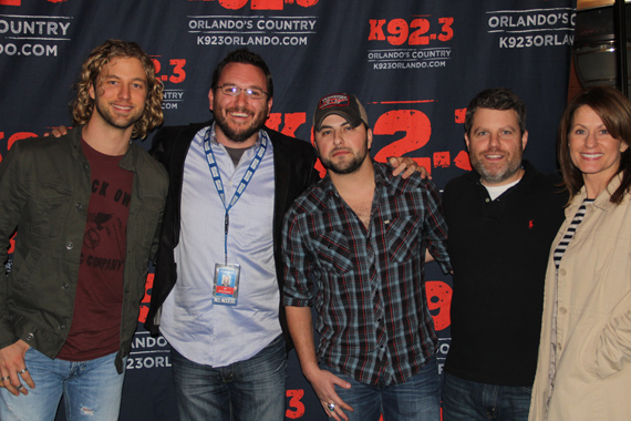 Columbia Nashville label mates Casey James and Tyler Farr recently headlined WWKAs New Artist Showcase at Cowboys in Orlando, Fla. Farr performed his new single, Redneck Crazy, which lands at No. 48. James manager Bryan Frasher is featured in our 2013 CRS CountryBreakout magazine. Pictured (L-R): James, JR Schumann (WWKA PD), Farr, and Columbia Nashville Promotion reps David Friedman and Jeri Cooper.