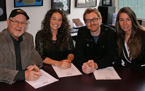 Pictured: Woody Bomar (Green Hills Music Group), Danika Portz, Steve and Leslie Mitchell (Grin Like A Dog Songs).  Photo by Pam Boylan.