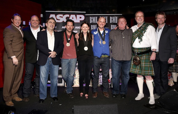 Pictured (L-R): BMIs Clay Bradley, Lytle Managements John Lytle, producer Greg Droman, Gary Allan, co-writers Hillary Lindsey and Matt Warren, ASCAPs Mike Sistad, MCA Nashvilles Mike Dungan and BMGs Kos Weaver. Photo by John Russell