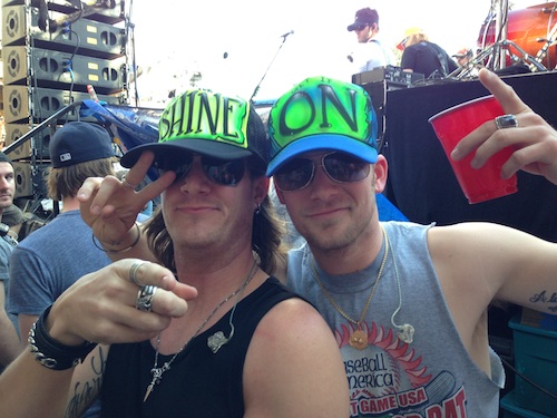 Pictured (L-R): Florida Georgia Lines Tyler Hubbard and Brian Kelley get their Shine On before joining Luke Bryan on stage at Spinnakers Beach Club.