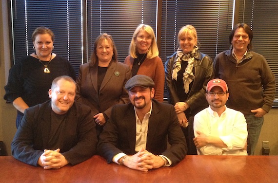 Pictured l to r Standing: Flying Island's Nancy Eckert, Shelia Shipley Biddy, Bonita Allen, Jill Tomalty and Ed Gertler with Seated l to r: Flying Island's Louis Newman, Ray Scott, and Producer Dave Brainard