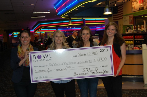 Pictured (L-R): Sabrina Abrishamchian, SOLID Community Outreach Chair, Heather Dicus, SOLID Community Outreach Co-chair, Ingrid Ransom, BBBS of Mid TN, Sarah McGrady, SOLID President