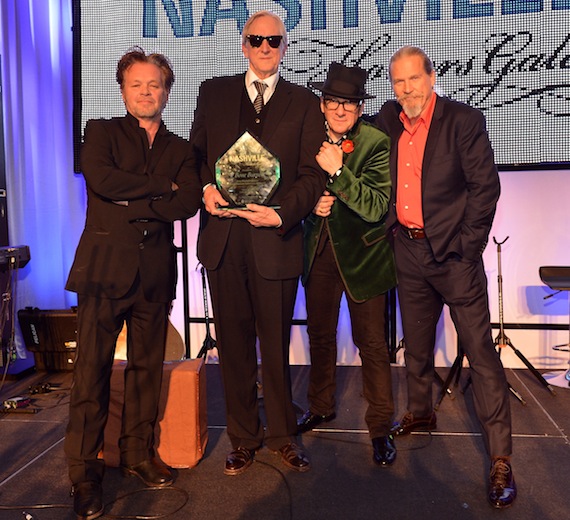 (from left to right)  John Mellencamp, T Bone Burnett, Elvis Costello and Jeff Bridges.