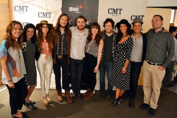 Pictured (L-R): BMI’s Penny Everhard, CMT’s Leslie Fram, Escondido, Dugas, Will Hoge, JOHNNYSWIM and CMT’s Craig Shelburne. 