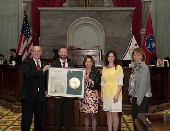 Pictured (L-R): Rep. David Shepard, Craig Morgan, Rep. Mary Littleton, Morgan's wife Karen, Speaker of the House Beth HarwellPhoto Credit: Jed Dekalb/Chief State Photographer, TN