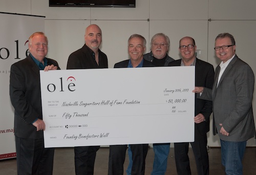 Pictured (L-R): are: NaSHOF treasurer Mike Dye; ole CEO Robert Ott, NaSHOF vice chair Ken Paulson, Alger, ole COO Lou Ragagnin and ole CCO Gilles Godard. Photo Credit:  Steve Lowry