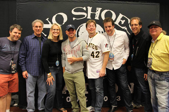 Kenny Chesney met with radio prior to his No Shoes Nation tour at Fed Ex Field on May 25. Pictured (L-R): David Friedman (Columbia Nashville); Charlie Cook (MusicRow Columnist and West Virginia Broadcasting VP/Programming); Meg Stevens (Clear Channel Washington-Baltimore OM); Chesney; Don Brake (WFRE Frederick PD); Jon Zellner (SVP/Programming); Paul Donovan (WMZQ Washington DC APD/MD); Scot Michaels (Morris Management Promo Rep.)