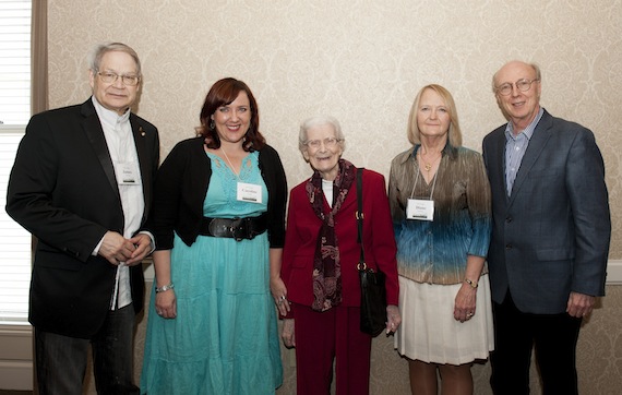 Show at the International Country Music Conference are, left to right, James Akenson, co-Chair of the Conference, presenter Caroline Gnagy, Nelle Poe of the Poe Girls who were members of the Grand Ole Opry during the 1940s; Diane Diekman, winner of the Belmont Book Award for the Best Book on Country Music; and Don Cusic, Chair of the Belmont Book Award committee and co-Chair of the conference