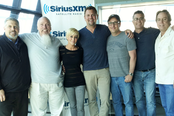 Kellie Pickler stopped by SiriusXMs Nashville studio after her successful run on Dancing With The Stars to promote her latest single, "Someone Somewhere Tonight." Pictured (L-R):  Gordon Kerr (Black River); John Marks (SiriusXM); Kellie Pickler; Storme Warren (SiriusXM); and Black River's Greg McCarn, Brian Rhoades and Bill Macky.