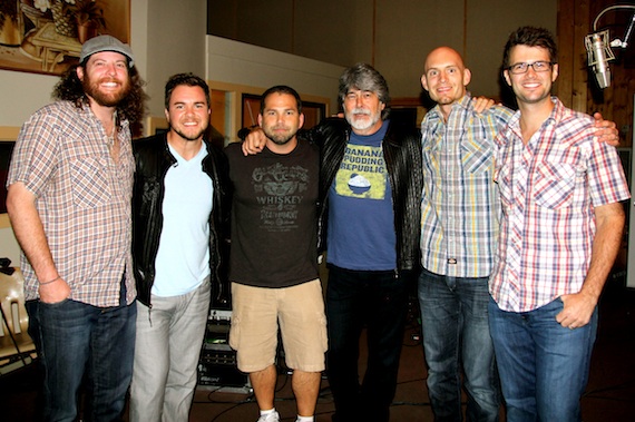 Pictured (L-R): Eli Young Bands James Young, Mike Eli, Producer Michael Knox, Alabamas Randy Owen, Eli Young Bands Jon Jones and Chris Thompson.