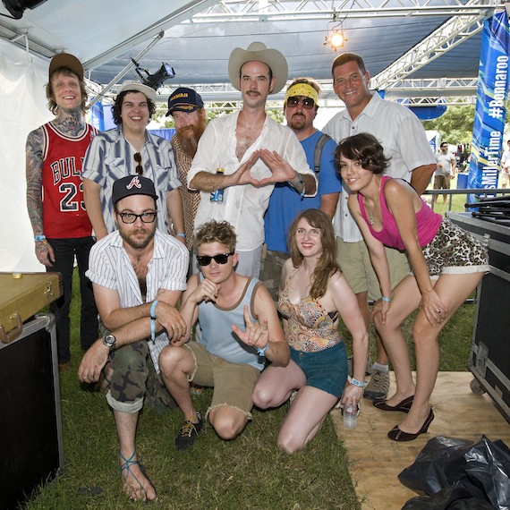 BMIs Mark Mason (back row, far right) grabs a quick photo with Road to Bonnaroo winner Rihie at the 2013 Bonnaroo Music and Arts Festival