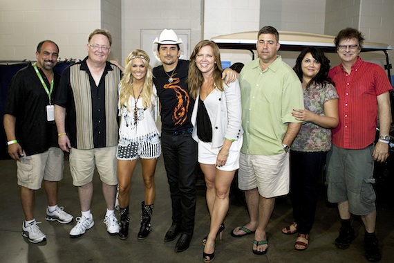 Pictured (L-R): Paul Barnabee, Sr. VP, Marketing, Sony Music Nashville; Gary Overton, Chairman & CEO, Sony Music Nashville; Carrie Underwood; Brad Paisley: Lesly Tyson, VP, Promotion, Arista Nashville; Jim Catino, VP, A&R, Sony Music Nashville; Caryl Healey, VP, Sales, Sony Music Nashville; and, John Sigler, National Director, Arista Nashville.