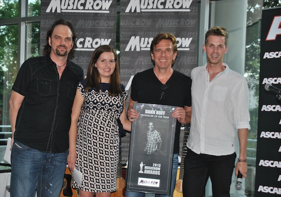 Dann Huff is honored as Producer of the Year by (L-R): MusicRow's Sherod Robertson, Sarah Skates and Eric Parker