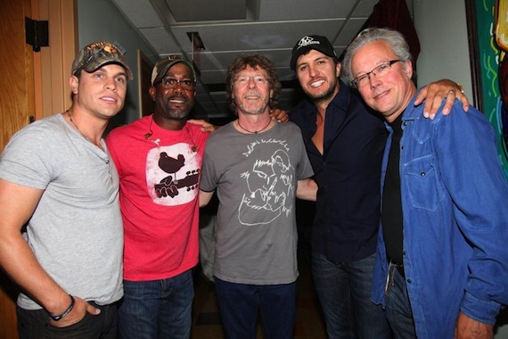 "Darius And Friends" 2013 performers Dustin Lynch, Darius Rucker, Sam Bush, Luke Bryan and Radney Foster. Photo: Randi Radcliff