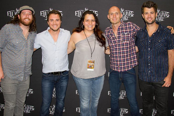 KZPK MD Brook Stephens met up with the boys of the Eli Young Band before they played their No. 33 single Drunk Last Night during Minneapolis leg of the No Shoes Nation Tour at Target Field. Pictured (L to R): EYBs James Young, Mike Eli, Brook Stephens, EYBs Jon Jones and Chris Thompson.