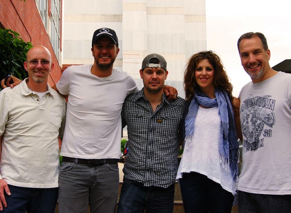 Pictured (L-R): Sony/ATVs Terry Wakefield, Luke Bryan, Stevens, KPentertainments Kerri Edwards, Sony/ATVs Tom Luteran 