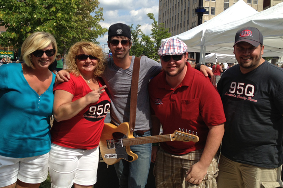 Chris Cavanaugh took time to visit with 95Q in promotion of his latest single Im All About That before playing the Decatur Celebration in Illinois this past weekend (Aug. 4) with David Nail. Pictured (L-R): Kimmy, Trish, Chris, Jared, and Toby Tucker all from 95Q in Decatur.