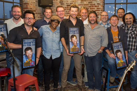 Pictured (L-R) Front: Chris DeStefano (Co-writer/producer), Camille Alston, Brett Eldredge, Chris Stacey (SVP Promotion, WMN), Ashley Gorley (co-writer), Lou Ramirez (Regional Promo Mgr  SW, WMN). Back: Josh Van Valkenburg (Dir. A&R, EMI Music Publishing), Rob Baker (RLB Artist Management), Peter (Strickland (EVP & GM, WMN), Scott Hendricks Sr. VP A&R, WMN),Kevin Herring (VP National Promotion, WMN) and Chad Schultz (National Dir. Radio Interactive Mktg., WMN)