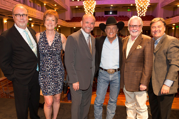 Pictured (L-R): Mike Dungan (Chairman & CEO of UMG Nashville); Amy Smartt (CMA SVP of Finance and Admin and Secretary-Treasurer of the CMA Foundation); Louis Messina (President of the Messina Group); Strait; manager Erv Woolsey;  Lon Heltony (Host of Country Countdown)