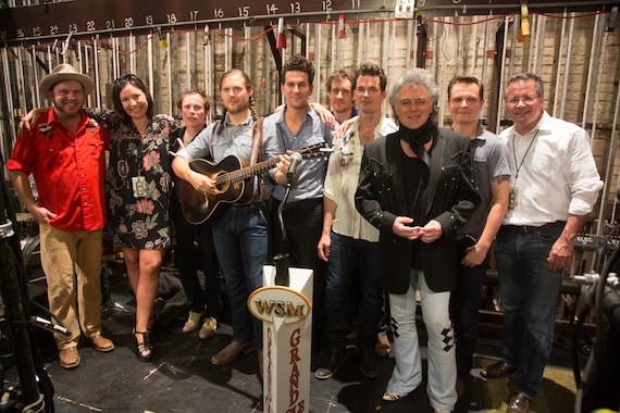 Old Crow Medicine Show, Sally Williams (second from left) Ryman Auditorium, Marty Stuart and Pete Fisher (far right) Grand Ole Opry. Photo: Chris Hollo.