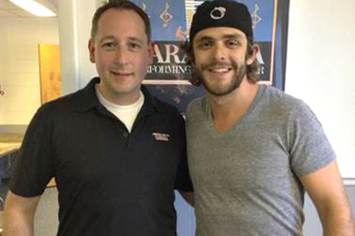 The Valory Music Co.s Thomas Rhett (R) had the opportunity to hang out with WGNAs Kevin Richards (L) Sunday night before taking the stage to perform this weeks No. 4 single It Goes Like This at Sarasota Springs as part of Jason Aldeans Night Train Tour.