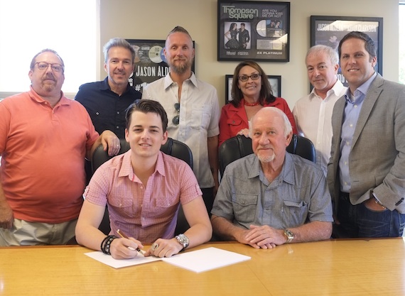 Pictured (L-R): Back row: Spielberg/ Dries Mgmts Neal Spielberg; Still Working Music Chief Creative Officer Tommy Lee James; Still Working Music President Alex Orbison; RED Bow Records VP of Promotion Renee Leymon; Spielberg/ Dries Mgmts Gene Dries; BBR Music Group EVP Jon Loba.  Front row: Chase Bryant and BBR Music Group President/ Owner Benny Brown