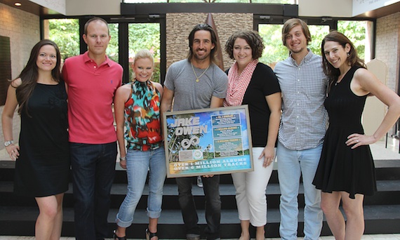 Pictured (L-R):Jennifer Vessio, Sony Music Nashville Director, Media; Brandon Gill, Morris Artists Management Vice President; Brandi Simms, CMA Director of Membership and Balloting; Owen; Betsy Walker, CMA Manager of Membership and Balloting; Brenden Oliver, CMA Coordinator of Membership and Balloting; Jensen Arrowsmith, Sweet Talk Publicity owner and President. Photo Credit: Christian Bottorff / CMA