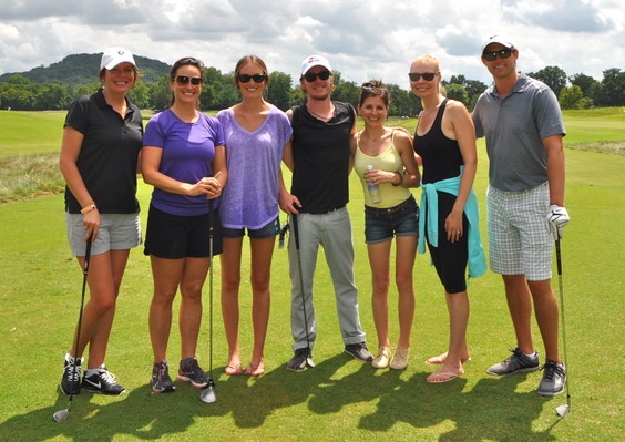 Pictured (l-r): Team ASCAP's Southern Ground Artists' Lynn Oliver, ASCAP's LeAnn Phelan and Evyn Mustoe, BMLG recording artists The Cadillac Three's Jaren Johnston, Three Ring Circus Music's Casey LeVasseur, and ASCAP's Anna White and Ryan Beuschel