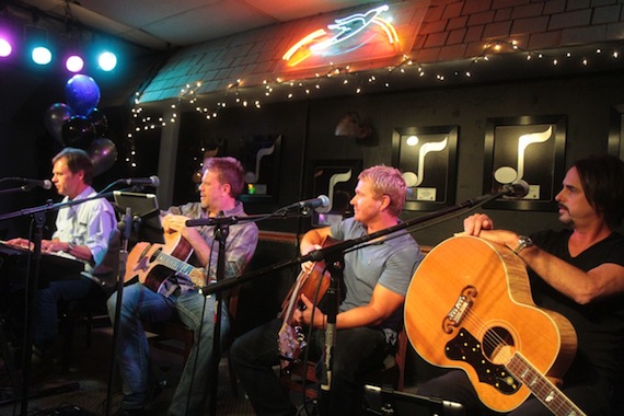 L-R: Songwriters Tom Douglas, Wendell Mobley, Shane McAnally, and Marti Frederiksen perform during NMPA's Songwriter Showcase held at Nashville's Bluebird Caf Photo credit NMPA/Bev Moser