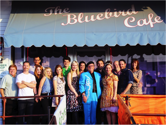 L to R: Jeff Walker (AristoMedia President/CEO), Glenn Dickie (Sounds Australia), Sam Hawksley, Katie Brianna, Emma Swift, Gena Rose Bruce, Andrew Wriggleswoth and Laura Coates (The Weeping Willows), Jen Mize, Dobe Newton, Mike David (Breaking Hart Benton), Donna Dean, Bill Page (Mushroom Music), Lee Fielding (Breaking Hart Benton), and Erika Wollam Nichols (Bluebird, COO/President)