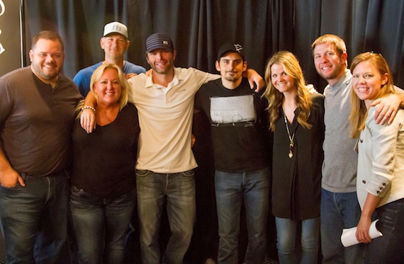 Pictured (L-R): Clear Channel SVP Programming Rod Phillips, WSIX OM/PD Michael Bryan, Premiere Radio Sr Natl Director of Music Initiatives Robin Rhodes, Bobby Bones, Paisley, The Bobby Bone Shows Amy and Lunchbox, and Arista Nashville VP Promotion Lesly Tyson.