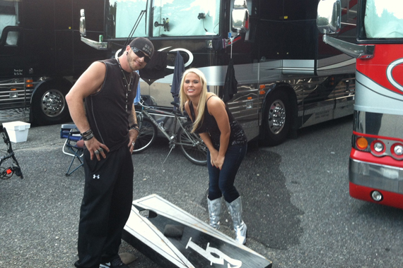 In between performances at the My Country 96.1 VetsRock Show on Long Island this past weekend, Rachel Holderwhose Lord Help Me single from Curb takes No. 40 this weekwas able to play some corn hole in with Brantley Gilbert.