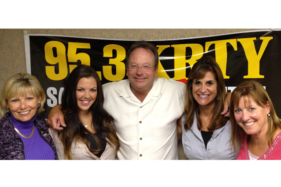 Show Dog Universals Krystal Keith continued her radio tour with KRTY in support of the new single Get Your Redneck On. Pictured (L-R): Keith, Tina Ferguson (KRTY GSM), Nate Deaton (GM), Lisa Owen (SDU) and Julie Stevens (PD)