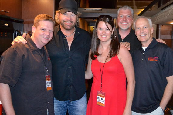 Toby Keith, whose Drinks After Work has our No. 2 spot this week, took his 'Hammer Down Tour' to Indianapolis and visited with WKLH staff. Pictured (L-R): Fritz Moser (WKLH MD), Keith, Lisa Wall (WLHK), Dave O'Brien (WLHK mornings), and Bob Richards (WLHK OM/PD)