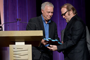 MTSU Mass Communication Dean Ken Paulson presented the Spirit of Americana Freedom of Speech Award to artist Stephen Stills Wednesday night at the associations Honors & Awards show at the Americana Music Festival. The award is given by the association and the First Amendment Center. Photo: Getty Images